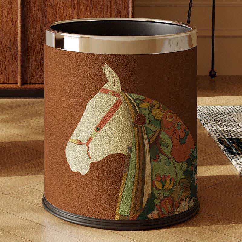 Ownkoti Equestrian Series Leather Decorative Waste Bin  - Brown - 9"W x 9"L x 10"H - image 1