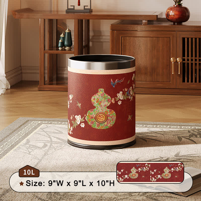 Ownkoti Traditional Oriental Floral Gourd Waste Bin - Red - 9"W x 9"L x 10"H - image 2