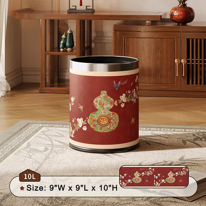 Ownkoti Traditional Oriental Floral Gourd Waste Bin - Red - 9"W x 9"L x 10"H - image 2