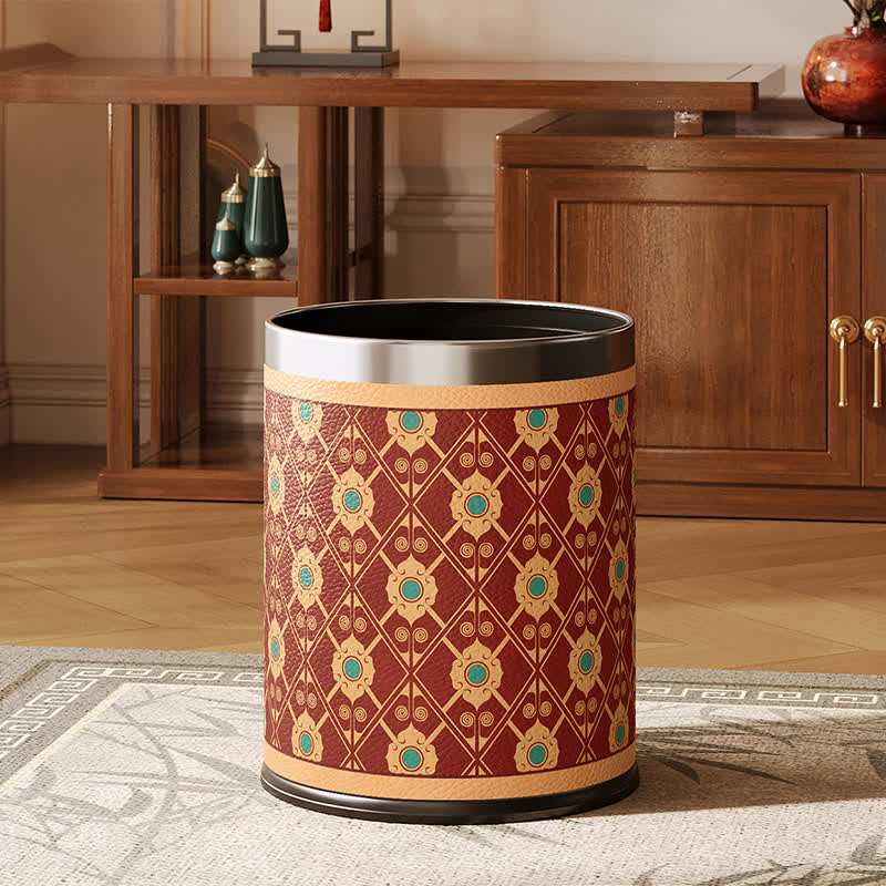 Ownkoti Elegant Oriental Lattice Leather Waste Bin  - Standard - 9"W x 9"L x 10"H - image 0
