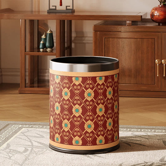 Ownkoti Elegant Oriental Lattice Leather Waste Bin  - Standard - 9"W x 9"L x 10"H - image 0