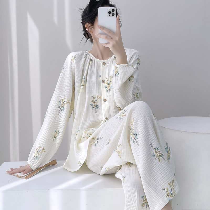 Ownkoti Bouquet Double Gauze Cotton Loungewear Set - White - XXL - image 0