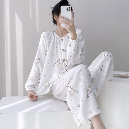 Ownkoti Rustic Floral Double Gauze Cotton Pajamas - White - XXL - image 0