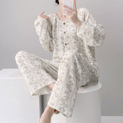 Ownkoti Sunflower Double Gauze Cotton Pajama Set - White - XXL - image 0