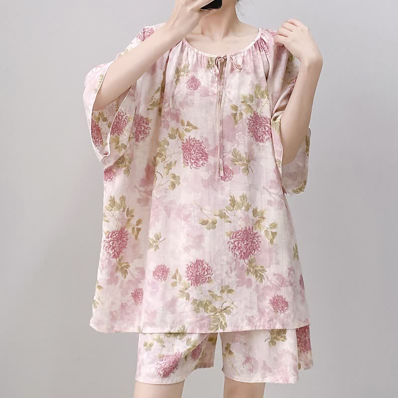 Ownkoti Plus Size Pink Chrysanthemum Pajama Set - image 3
