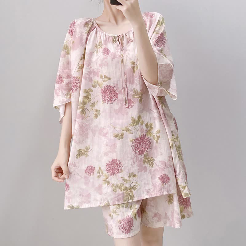 Ownkoti Plus Size Pink Chrysanthemum Pajama Set - image 4