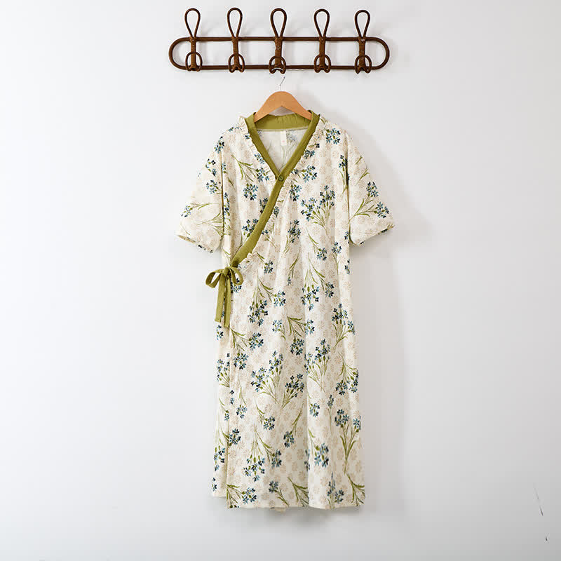 Ownkoti Pastoral Padded Short Sleeve Tie-Back Nightgown with Pocket - image 2