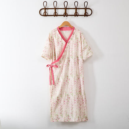 Ownkoti Elegant Floral Print Tie-Back Nightgown with Pocket - image 1
