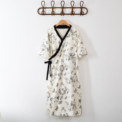 Ownkoti Floral Butterfly Print Padded Tie Nightgown with Pocket - image 2