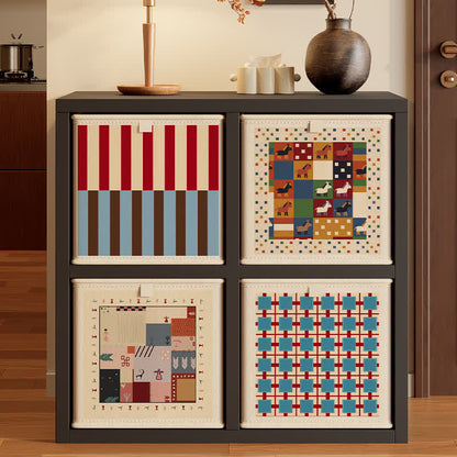 Ownkoti Red & Blue Striped Fabric Storage Basket - image 1