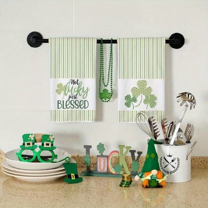 Ownkoti St. Patrick's Day Shamrock Stripe Kitchen Towel(2PCS) - 4PCS - 16"W x 23"L - image 0