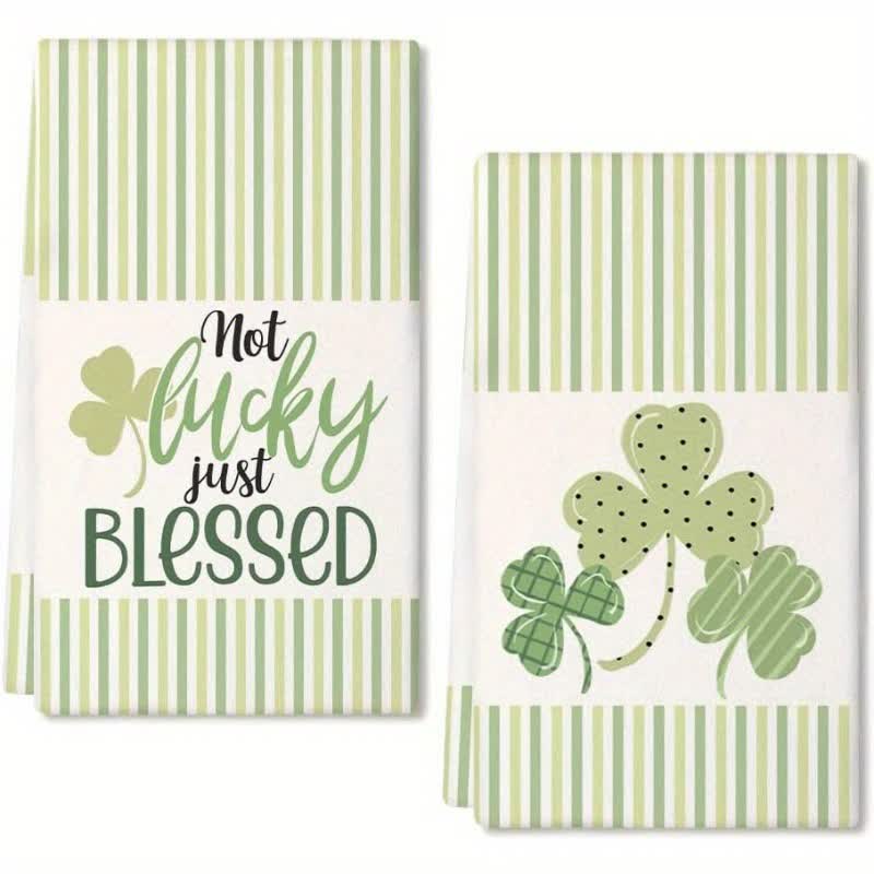 Ownkoti St. Patrick's Day Shamrock Stripe Kitchen Towel(2PCS) - image 1