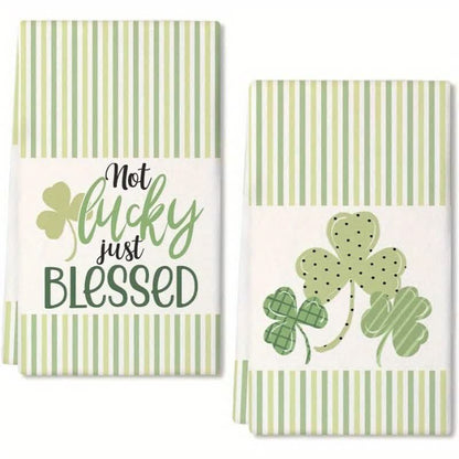 Ownkoti St. Patrick's Day Shamrock Stripe Kitchen Towel(2PCS) - image 1