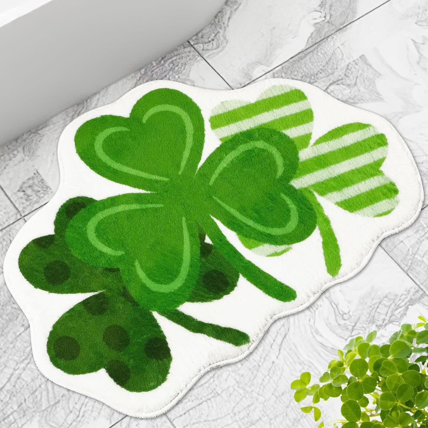 Ownkoti St. Patrick's Day Shamrock Theme Rug - Three Clovers - 31" x 47" - image 0