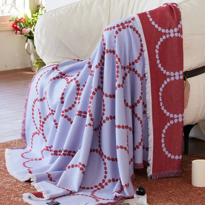 Ownkoti Reversible Circle Pattern Tassel Throw Blanket - image 1