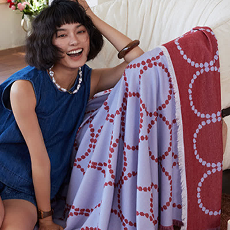 Ownkoti Reversible Circle Pattern Tassel Throw Blanket - image 9