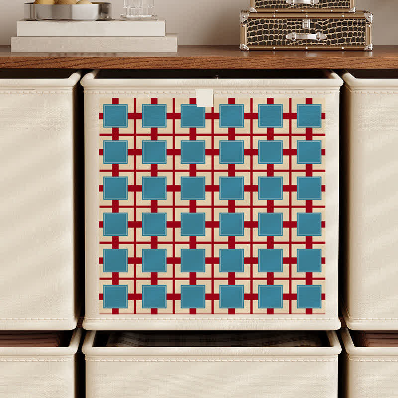 Ownkoti Blue Plaid Foldable Fabric Storage Basket - Red - 13'' W X 13'' L X 13'' H - image 0