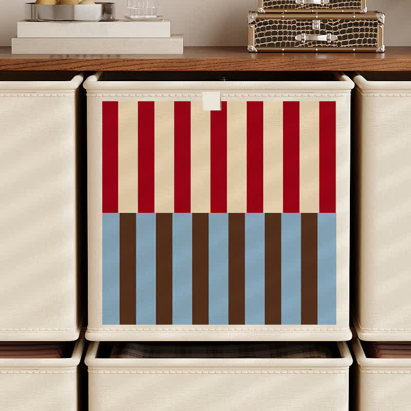 Ownkoti Red & Blue Striped Fabric Storage Basket - Red - 13'' W X 13'' L X 13'' H - image 0