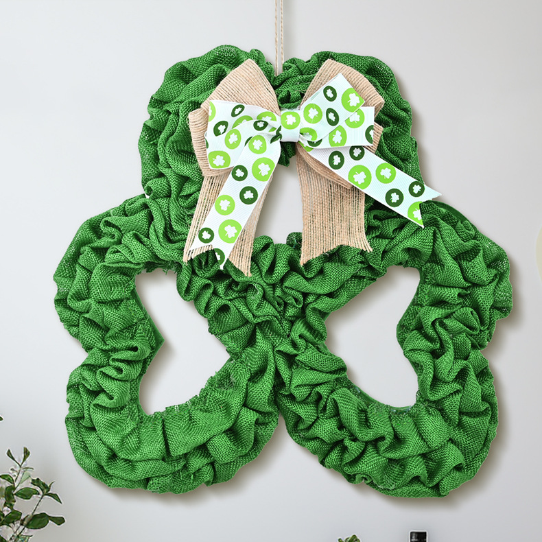 Ownkoti St. Patrick's Day Shamrock Burlap Wreath - 2PCS - 12" x 12" - image 2