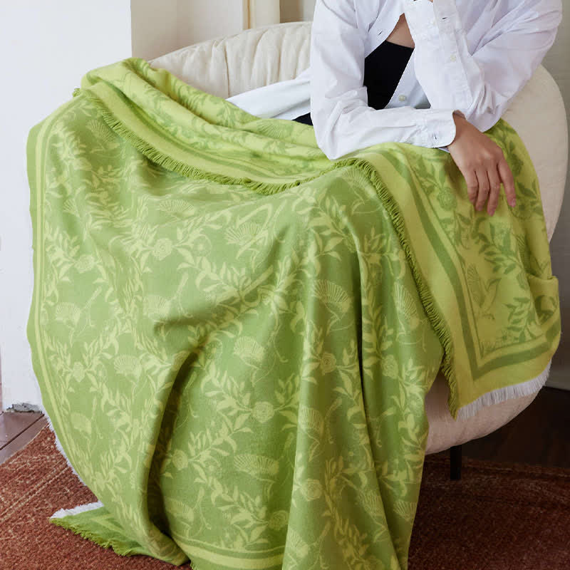 Ownkoti Green Artistic Botanical Tassel Throw Blanket - image 2