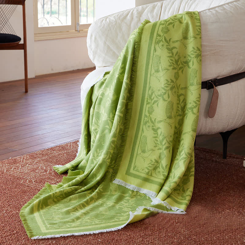 Ownkoti Green Artistic Botanical Tassel Throw Blanket - image 1