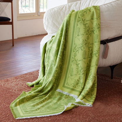 Ownkoti Green Artistic Botanical Tassel Throw Blanket - image 1