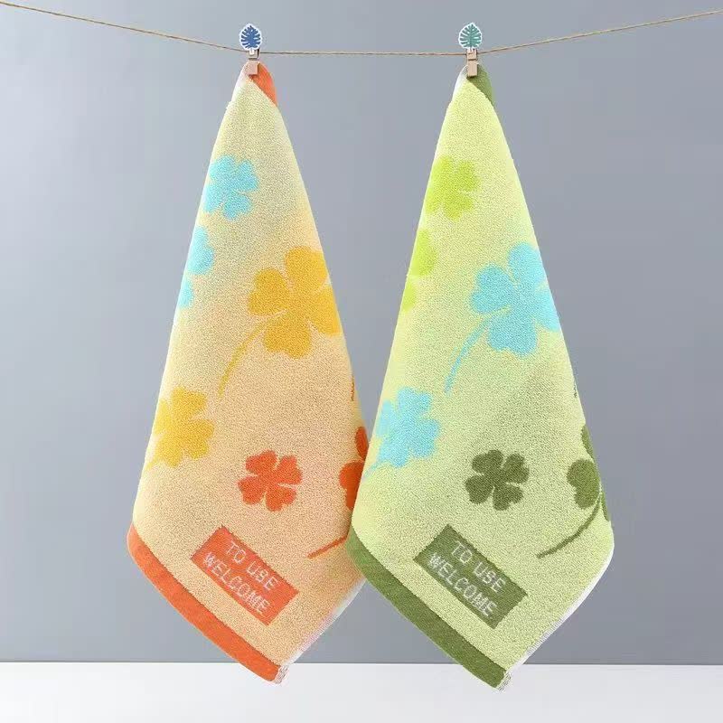 Ownkoti Four-Leaf Clover Pure Cotton Towel(2PCS) - Set (Green & Red) - 14" x 14" - image 1
