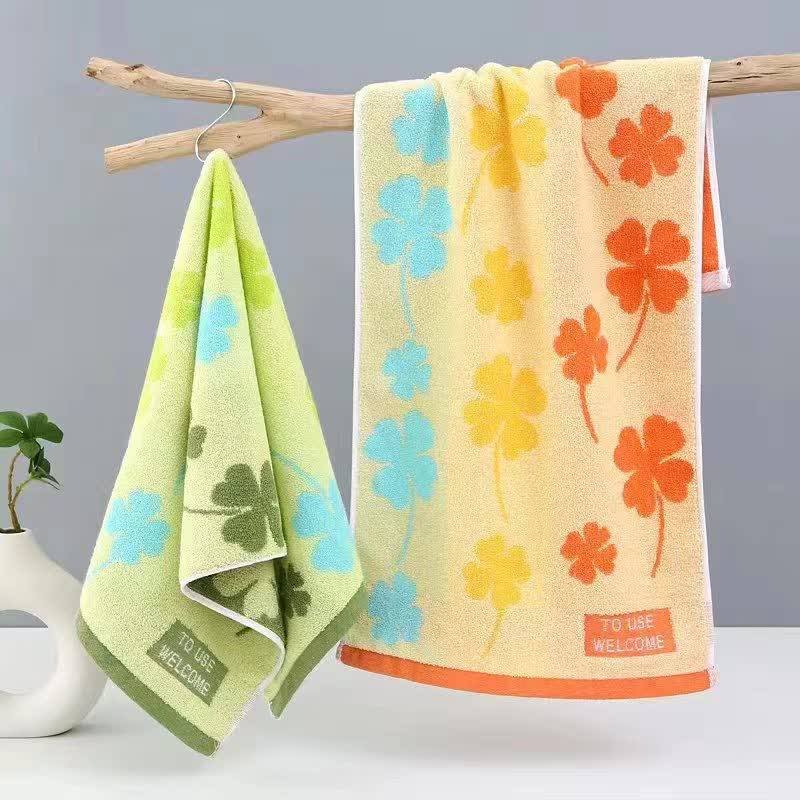 Ownkoti Four-Leaf Clover Pure Cotton Towel(2PCS) - Set (Green & Red) - 29" x 13" - image 0