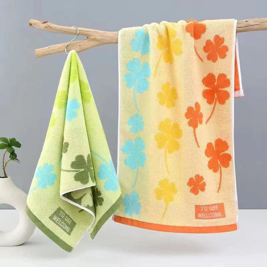 Ownkoti Four-Leaf Clover Pure Cotton Towel(2PCS) - Set (Green & Red) - 29" x 13" - image 0