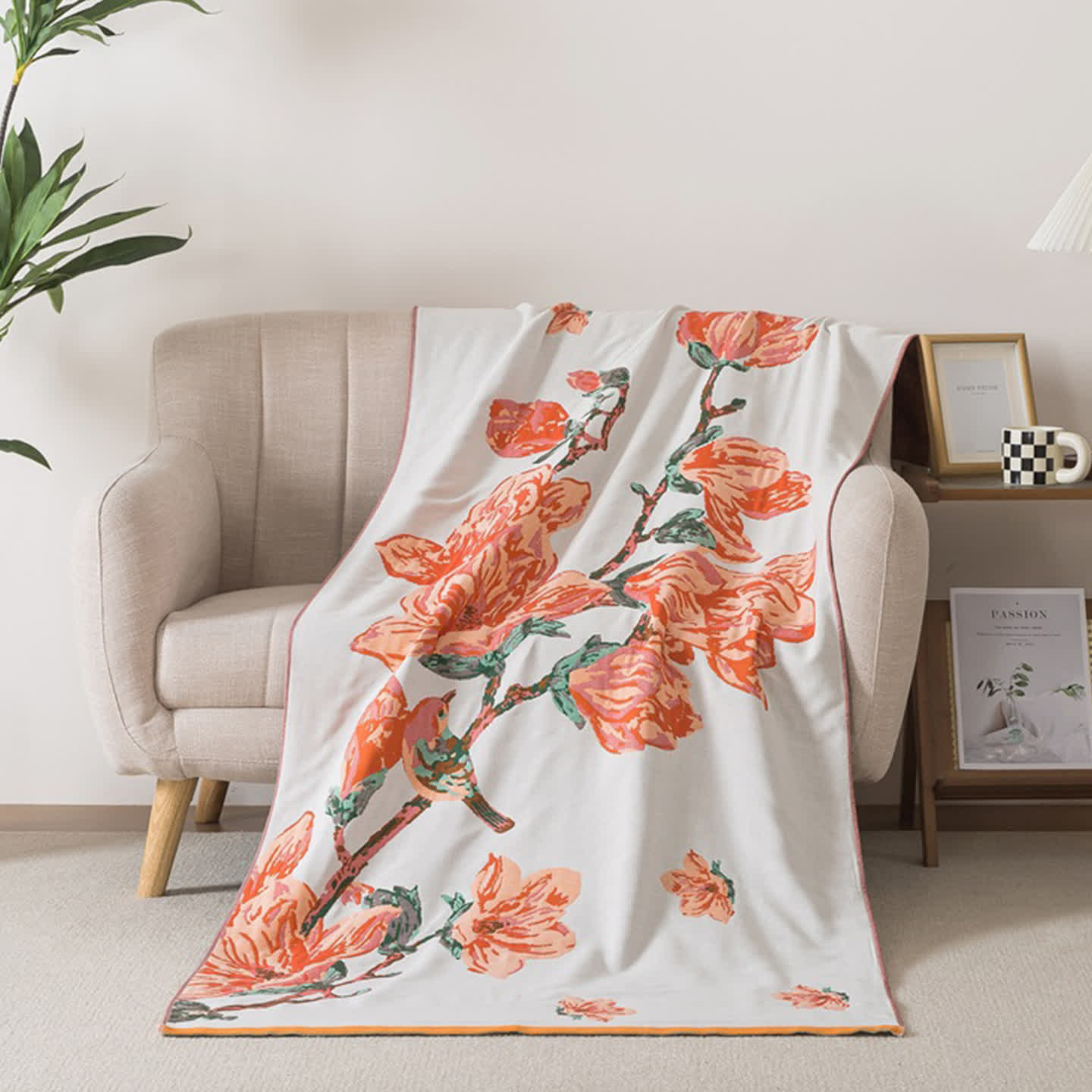 Ownkoti Luxury Floral & Bird Cotton Gauze Bath Towel - Red - 35"W x 71"L - image 0