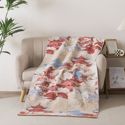 Ownkoti Oriental Cloud & Pavilion Cotton Bath Towel - 35"W x 71"L - image 0