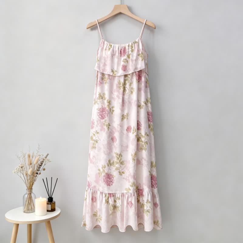 Ownkoti Pink Chrysanthemum Cami Lounge Nightgown - Pink - Length: 51" - image 0