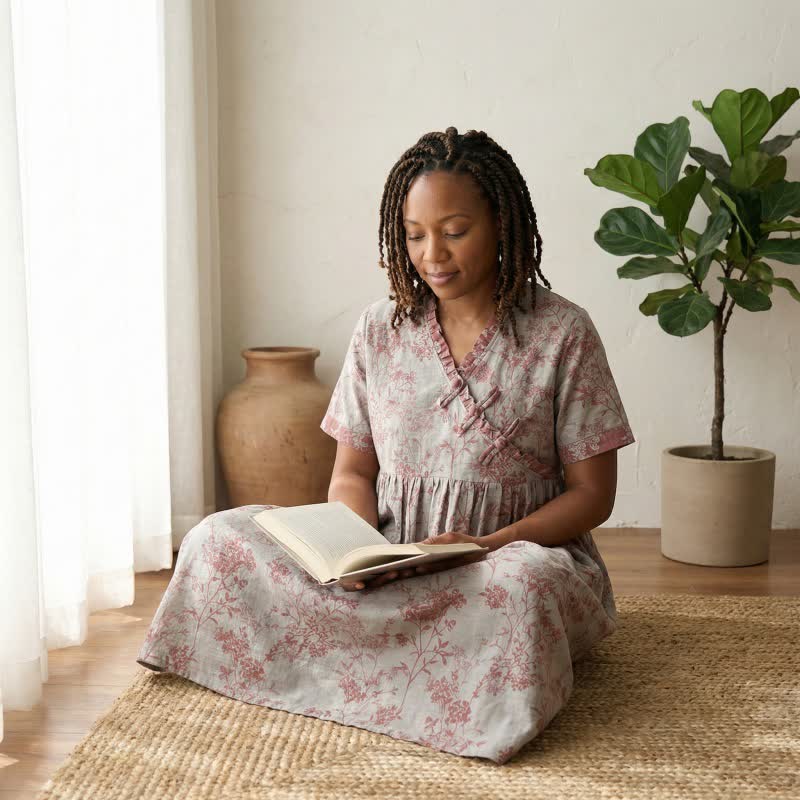 Ownkoti Oriental-Inspired Branch & Floral Cotton Nightgown - image 3