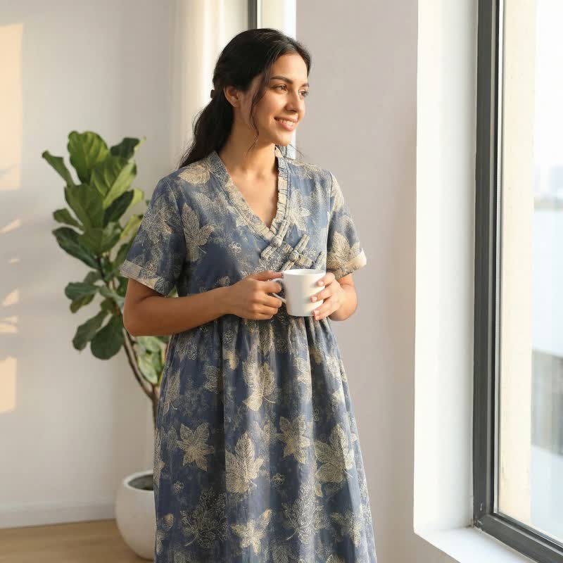 Ownkoti Oriental-Inspired Leaf Cotton Nightgown - image 1