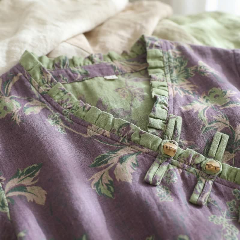 Ownkoti Oriental-inspired Peony & Leaf Cotton Nightgown - image 5