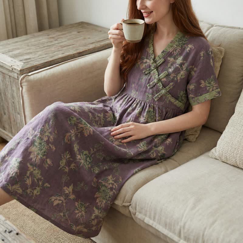 Ownkoti Oriental-inspired Peony & Leaf Cotton Nightgown - image 1