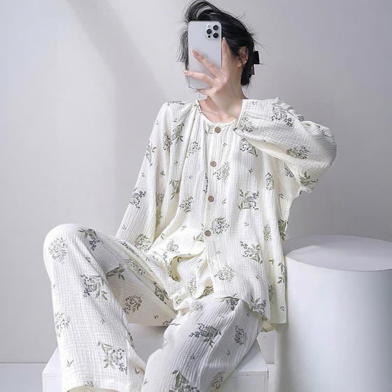 Ownkoti Leaf Double Gauze Cotton Loungewear Set - image 2