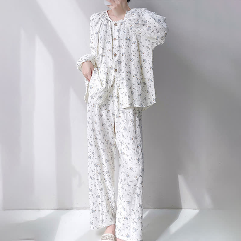 Ownkoti Gray Ditsy Floral Double Gauze Cotton Pajamas - image 1