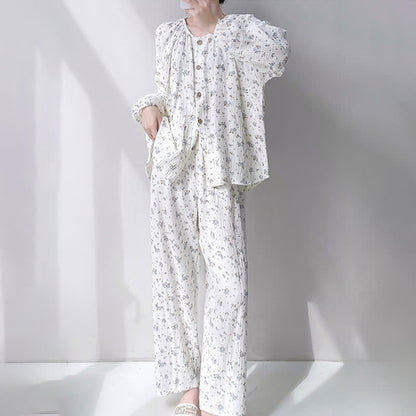 Ownkoti Gray Ditsy Floral Double Gauze Cotton Pajamas - image 1