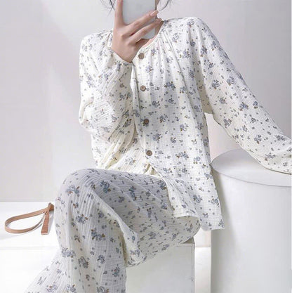 Ownkoti Gray Ditsy Floral Double Gauze Cotton Pajamas - image 2