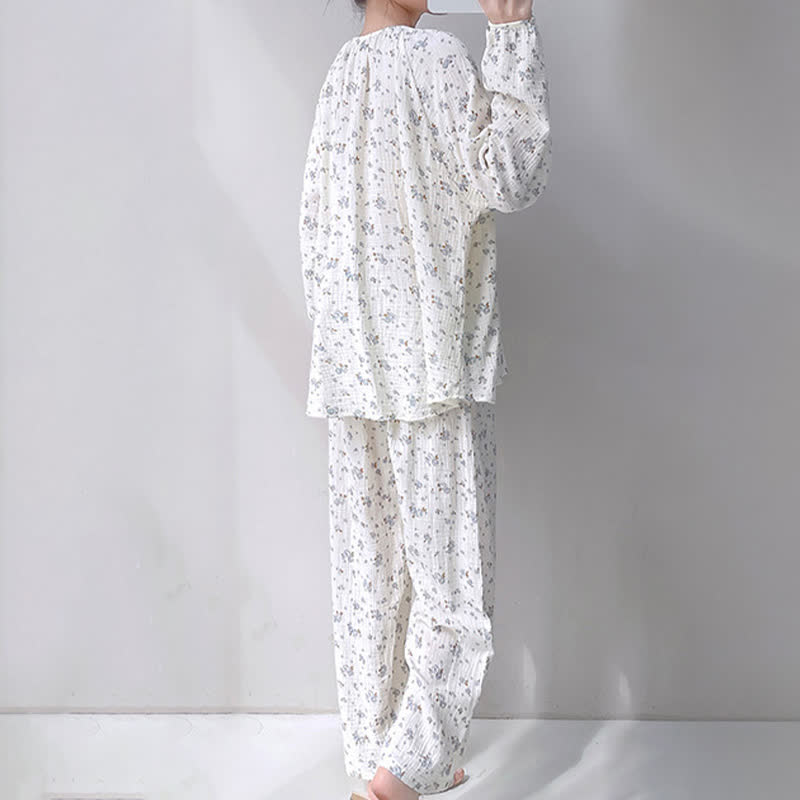 Ownkoti Gray Ditsy Floral Double Gauze Cotton Pajamas - image 3