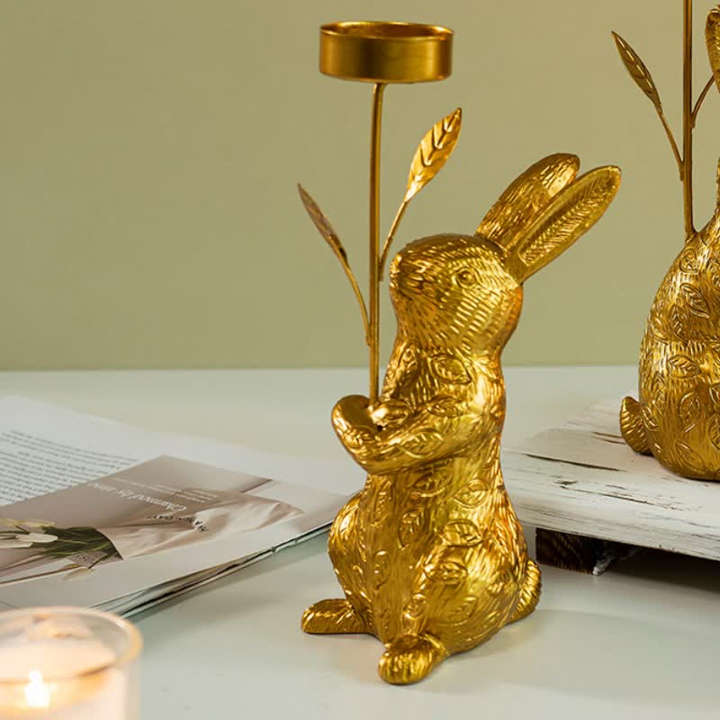 Ownkoti Easter Golden Bunny Candle Holder Decor - image 0