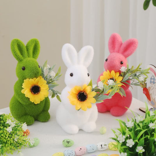 Ownkoti Easter Bunny Flocked Tabletop Decor - Set (3 Colors) - 3PCS - 5.90"W x 5.90"L x 14.17"H - image 0