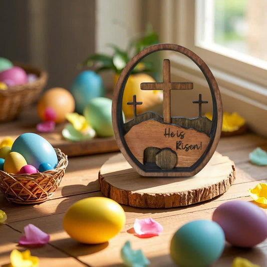 Ownkoti Empty Tomb Easter Wood Egg Decor - 3PCS - 0.79"W x 4.49"L x 5.47"H - image 0