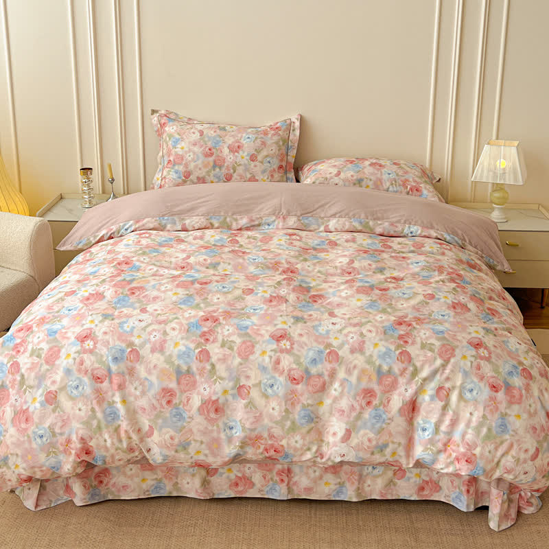 Ownkoti Dreamy Pink Rose Cotton Brushed Bedding Set(4PCS) - Pink - King - image 0