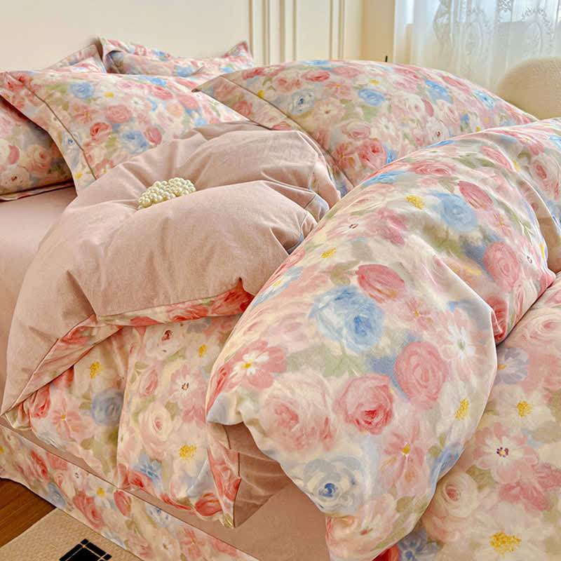 Ownkoti Dreamy Pink Rose Cotton Brushed Bedding Set(4PCS) - image 1