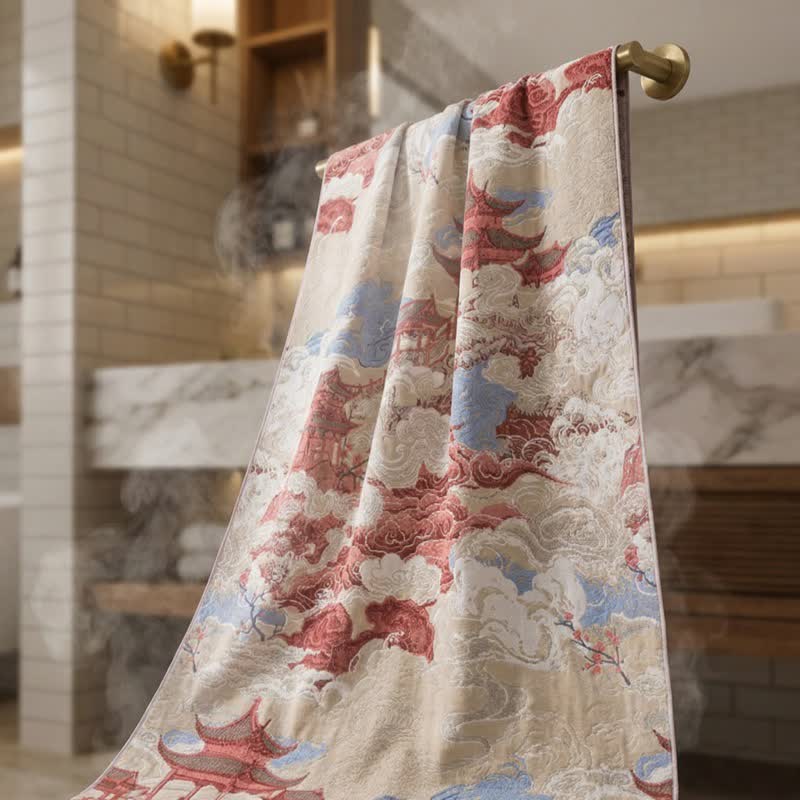 Ownkoti Oriental Cloud & Pavilion Cotton Bath Towel - image 2