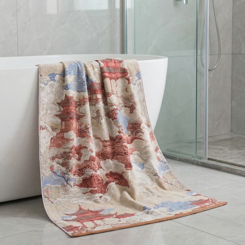 Ownkoti Oriental Cloud & Pavilion Cotton Bath Towel - image 1