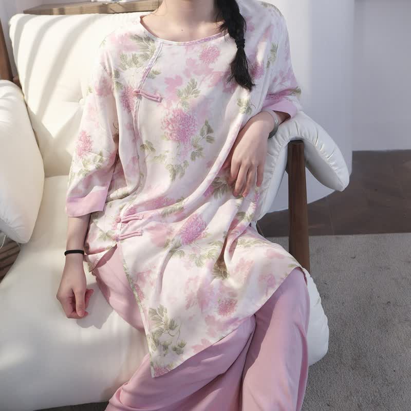 Ownkoti Elegant Chrysanthemum Eastern-Inspired Loungewear Set - image 1