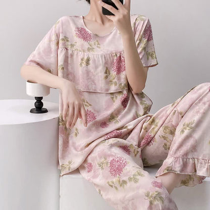 Ownkoti Round Neck Pink Chrysanthemum Pajama Set - image 3